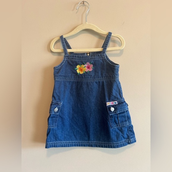 Vintage Faded Glory Romper Dress, Floral Denim, Size 24 mo - Picture 4 of 8